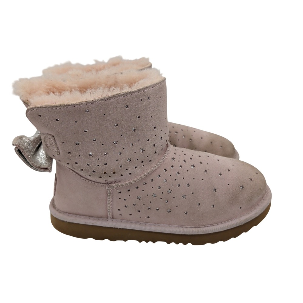 UGG Stargirl Classic‎ Mini Bow Pink Suede Shearling Boots 1095729K Girls 4 Kids